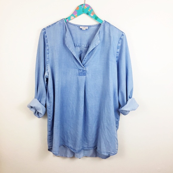 J. Jill Tops - J. Jill Denim Cuffed Long Sleeve V Neck